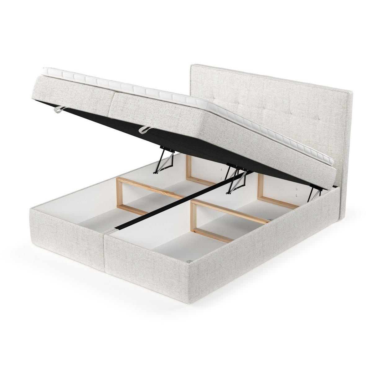 BOXBETT Tivra 200/200 cm Creme im Neve Stoff - Creme/Schwarz, Holz/Holzwerkstoff (200/200cm) - AltaBeds