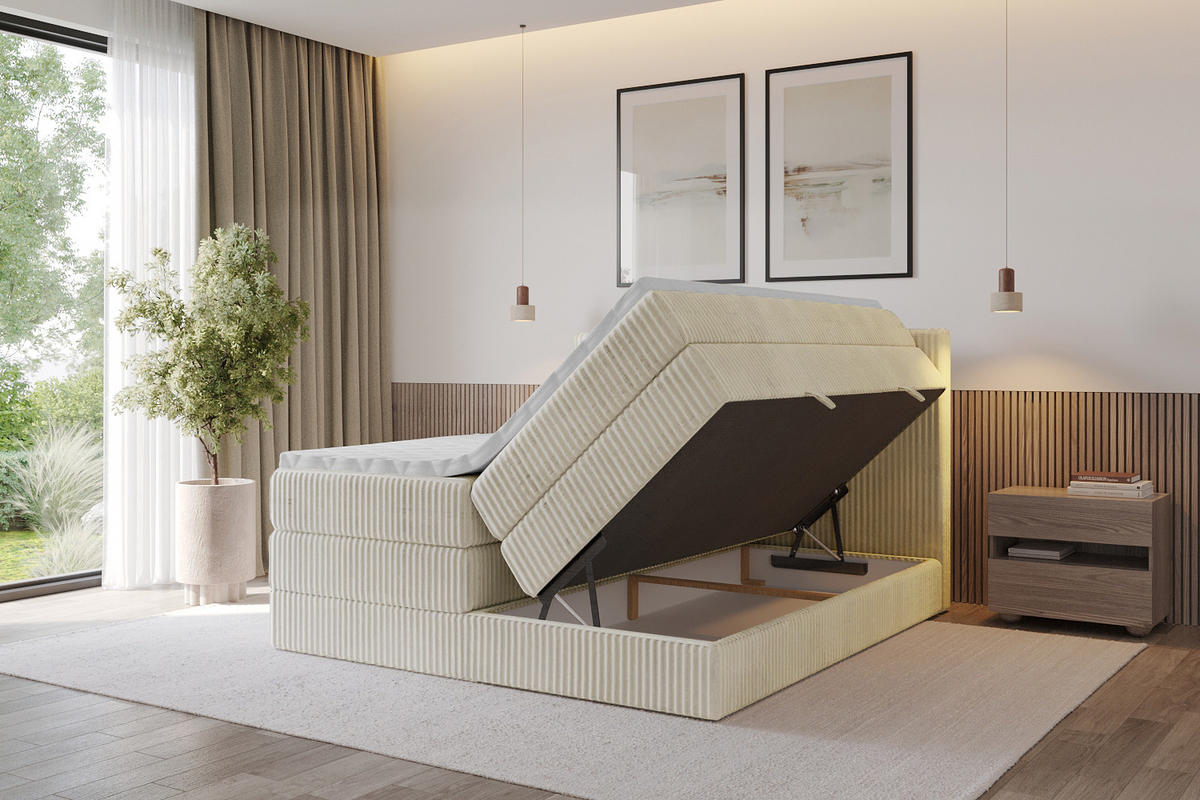 BOXSPRINGBETT mit Matratze H3|H4 und Lattenrost - TOLO KING 140x200 Cord - Creme - Champagner, Holzwerkstoff (140/200cm) - ALTDECOR