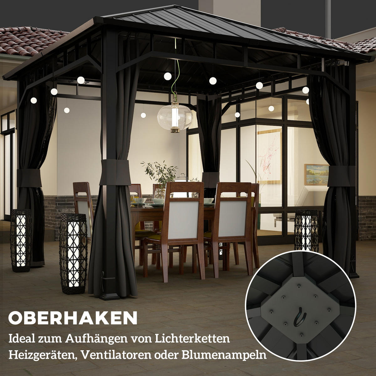 PAVILLON mit Seitenteile Wasserdicht Dunkelgrau 3 x 3 m - Dunkelgrau/Schwarz, Textil/Metall (300/290/300cm) - Outsunny
