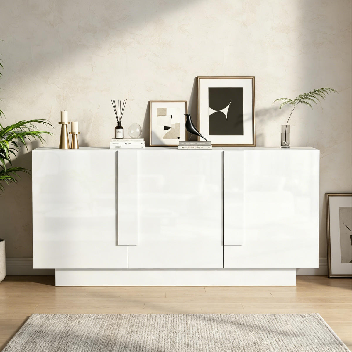 SIDEBOARD 160/35/60 cm weiß aus Spanplatte mit Hochglanzfronten - Weiß, Holzwerkstoff (160/60/35cm) - OKWISH