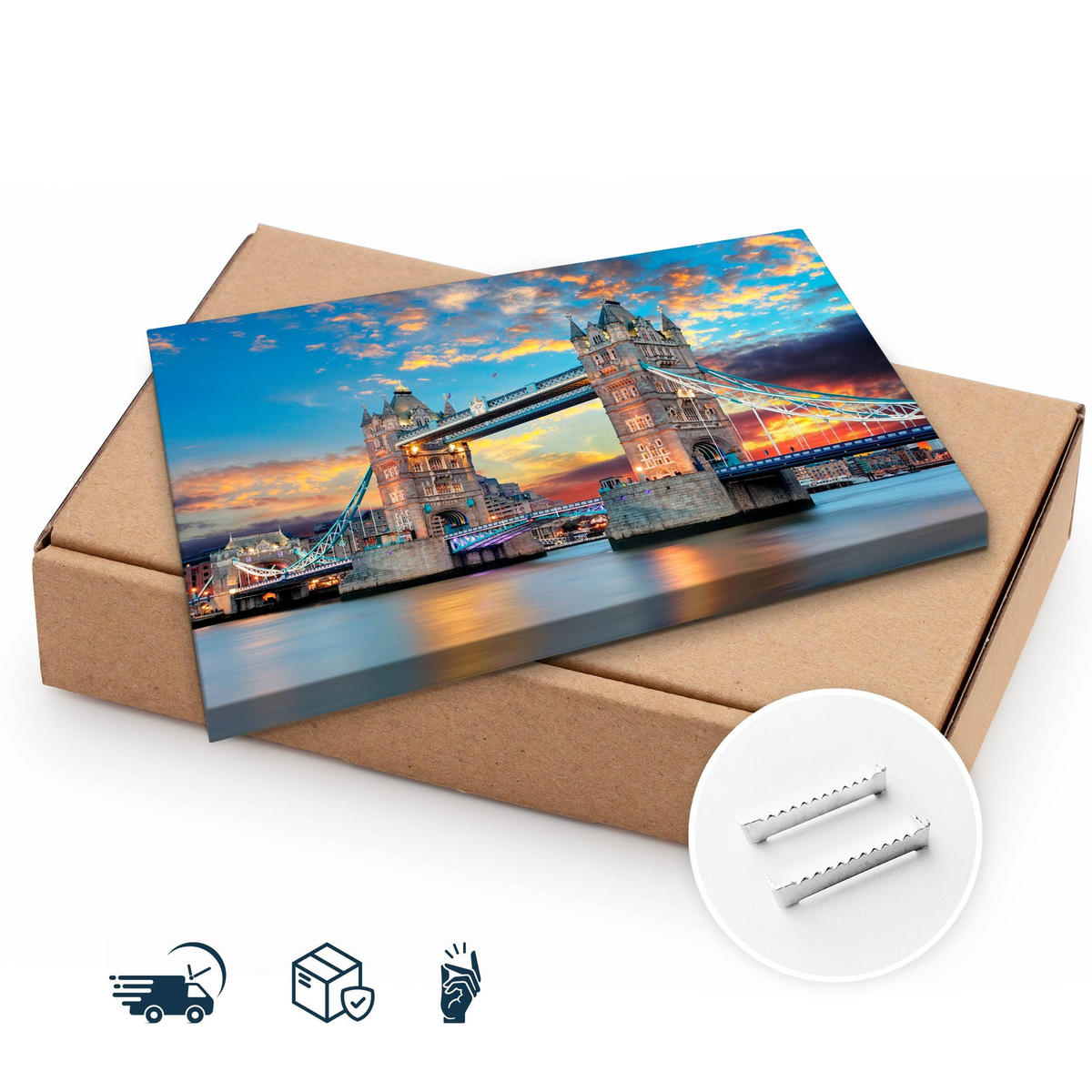 LEINWANDBILD Brücke Tower Bridge London Architektur 3D 120x80 - Blau/Beige, Textil (120/80cm) - Muralo