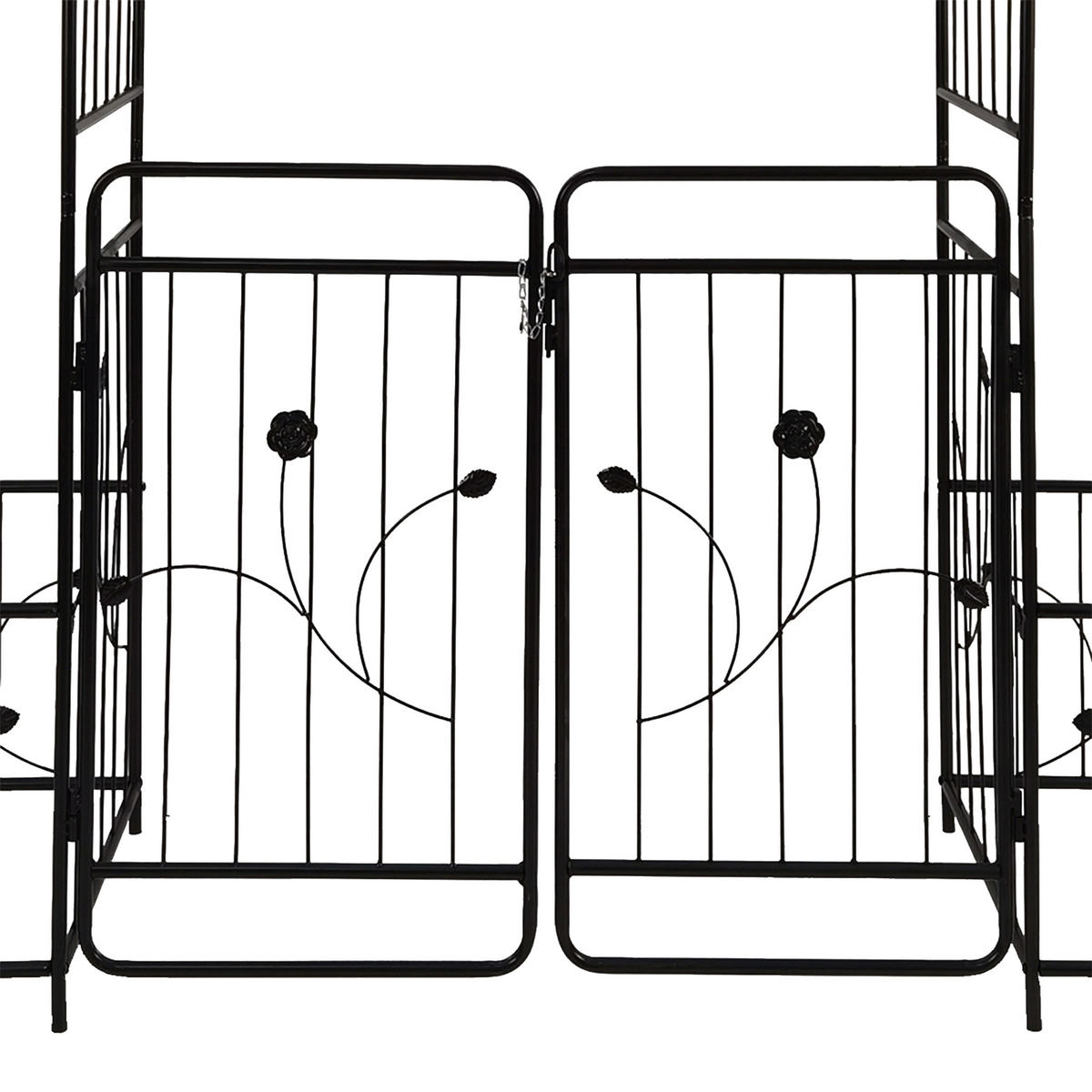 ROSENBOGEN Schwarz mit Tor und Pflanzkästen Metall - Schwarz, Metall (202/220/50cm) - Relaxdays