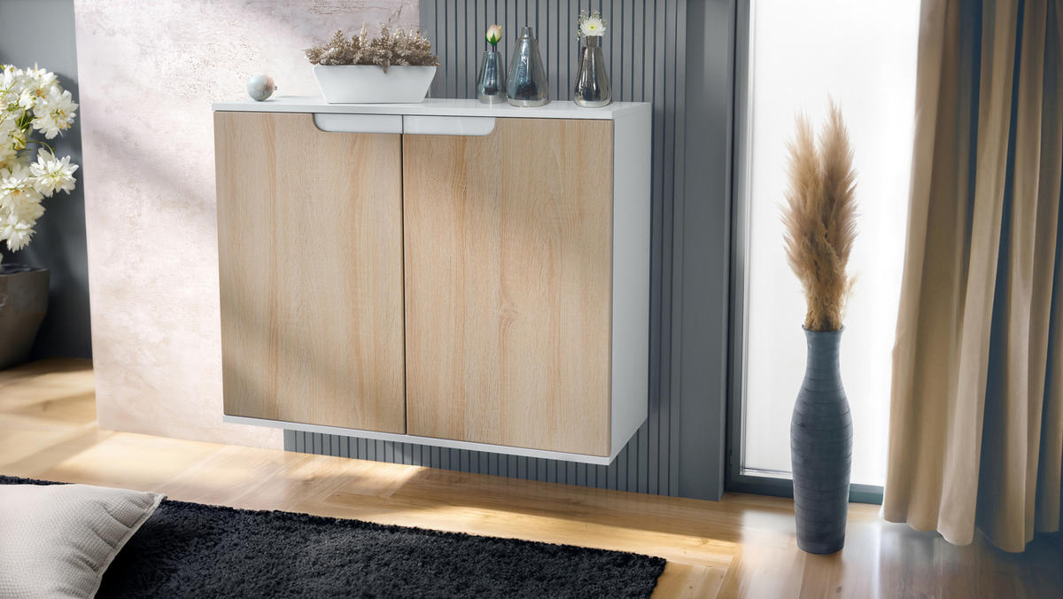 KOMMODE Sylt Eiche sägerau - Eiche San Remo, Holzwerkstoff (92.5/73.5/35cm) - Vladon
