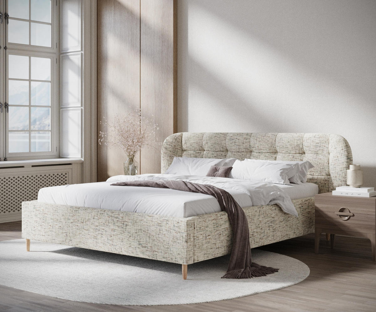 POLSTERBETT Nuno Beige 140/200 cm im Chenille-Stoff - Beige/Naturfarben, Holz/Holzwerkstoff (140/200cm) - Maison de Reve