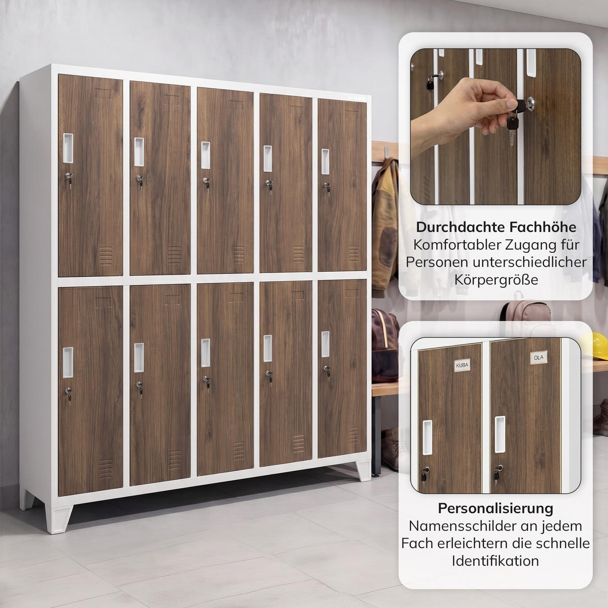 ARBEITSSCHUTZ-KLEIDERSCHRANK BARTEK 172x136x45 cm - Nussbaumfarben/Weiß, Metall (136/172/45cm) - Jan Nowak