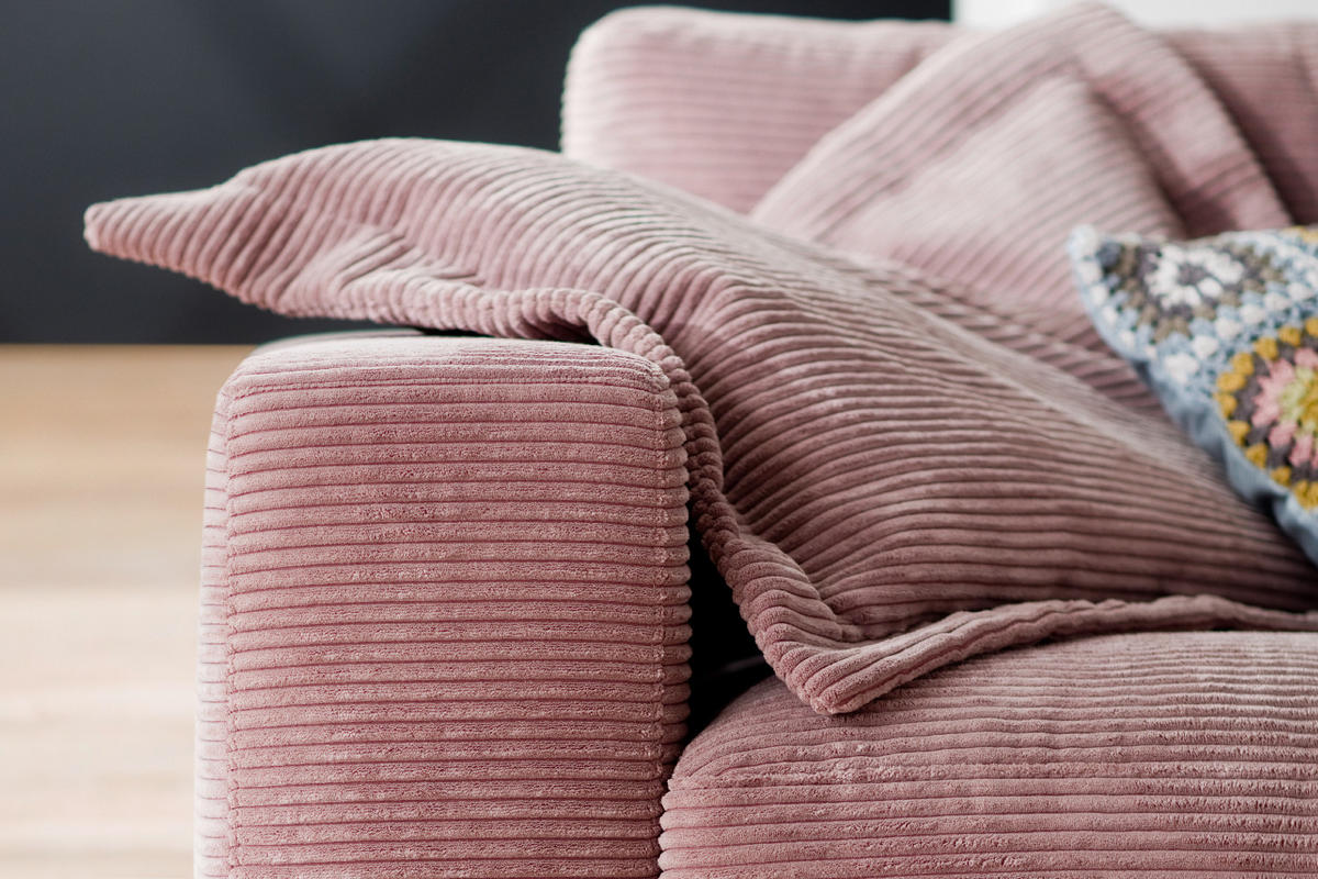 SOFA 3-SITZER MADELINE Pink Cord - Pink/Schwarz, Textil (290/85/127cm) - KAWOLA