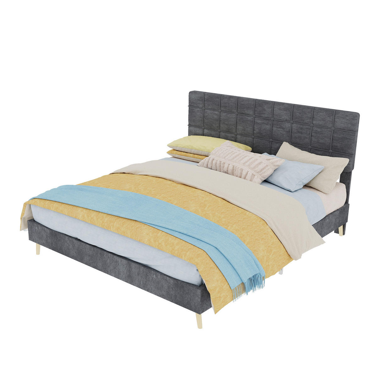 POLSTERBETT 160/200 cm DE-32955 mit Karosteppung-Kopfteil und Matratze Grau - Grau, Metall (160/200cm) - ComfortXL