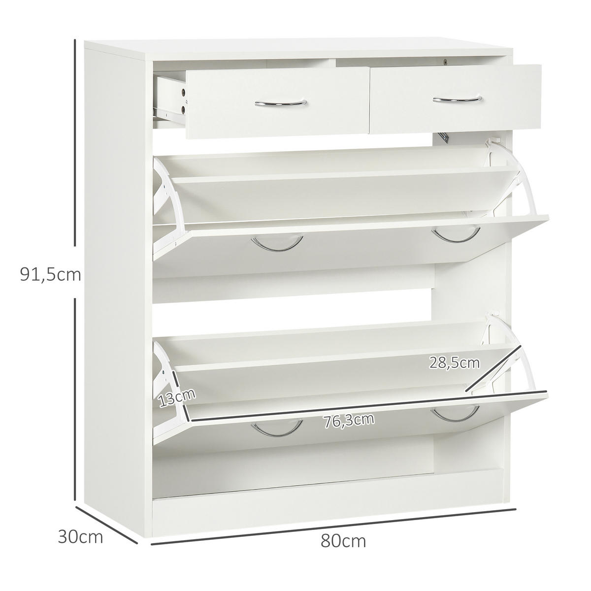 SCHUHSCHRANK DE-14997 2 Klapptüren & 2 Schubladen Naturholz - Weiß, Holzwerkstoff (80/91.5/30cm) - ComfortXL