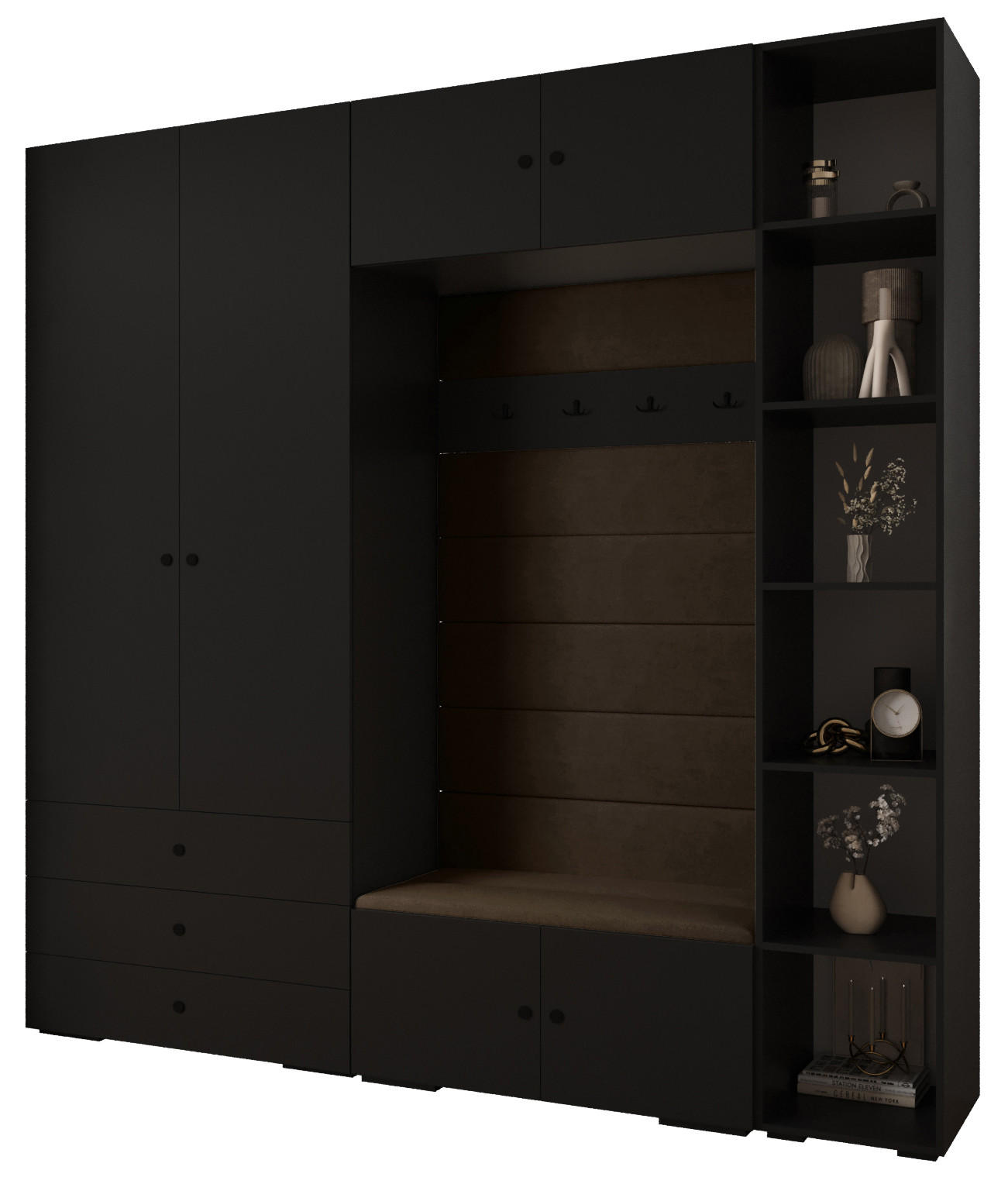 Abiks Möbel Garderoben-Set Schwarz, Braun, Schwarz 240x236.7x47 cm