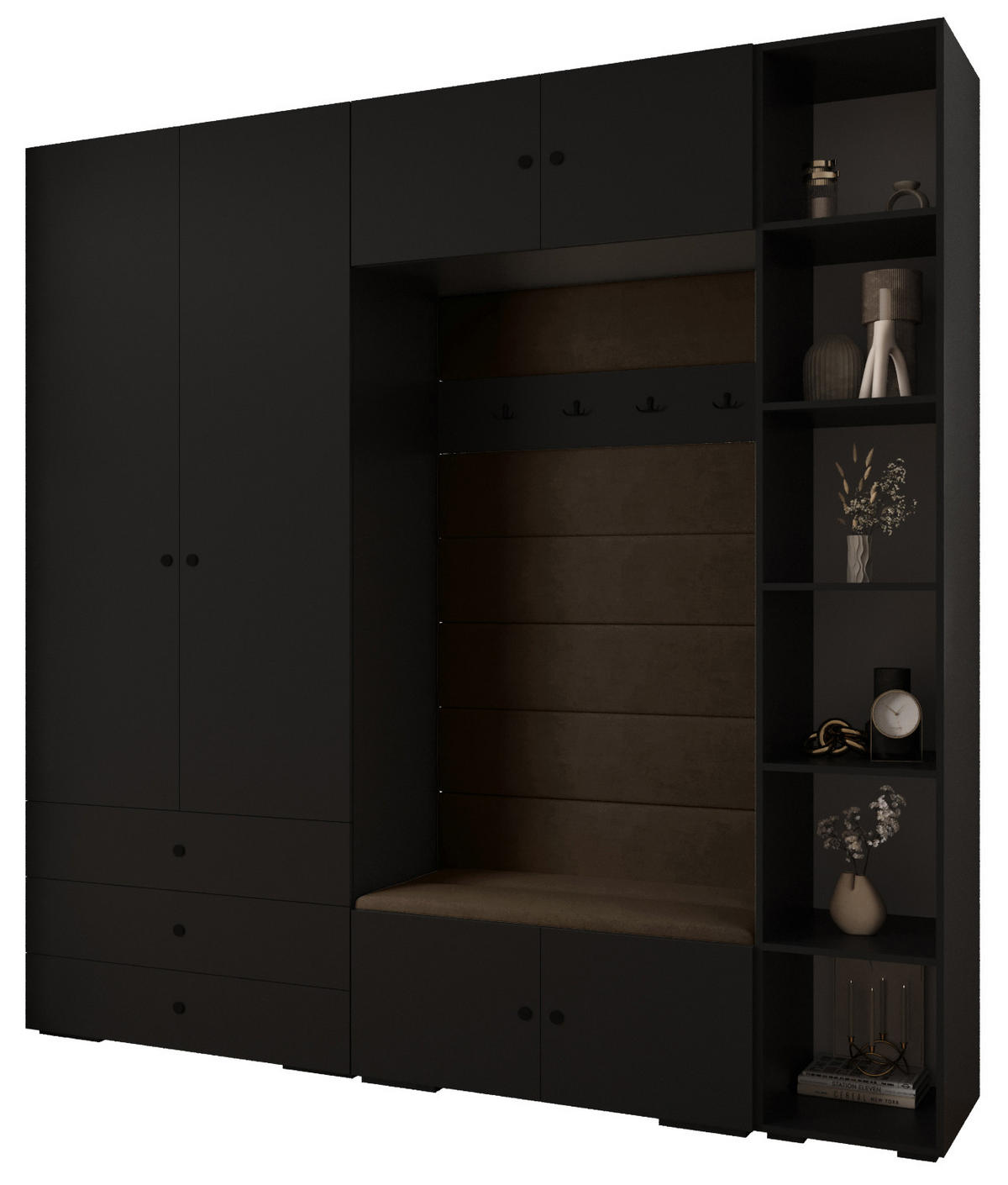 GARDEROBEN-SET 236,7/240/47 - Schwarz/Braun, Holz/Kunststoff (240/236.7/47cm) - Abiks Möbel