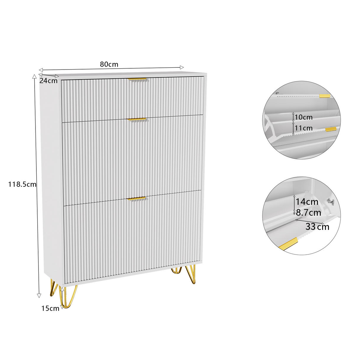 SCHUHSCHRANK Weiß mit Klappen, Schuhkommode für Flur - Weiß, Holz/Metall (24/80/110cm) - PARAFTA HOME