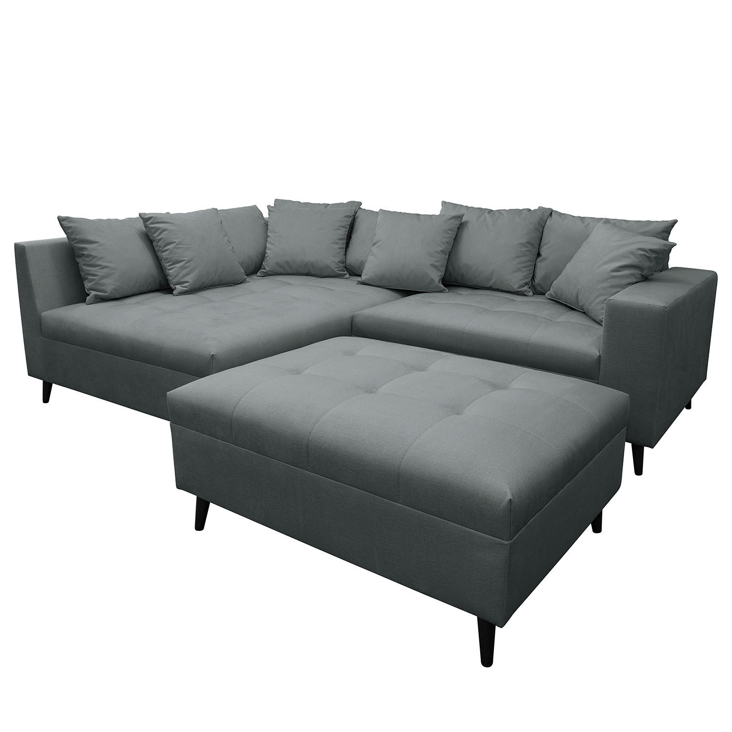 ECKSOFA mit Hocker - Anthrazit, Holz/Birkenholz (247/174cm) - home24