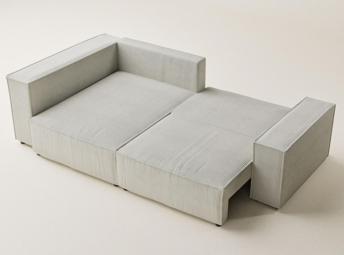 ECKSOFA MIT SCHLAFFUNKTION Tonga Creme Samtstoff - Creme/Schwarz, Holz/Holzwerkstoff (105/225cm) - Maison de Reve