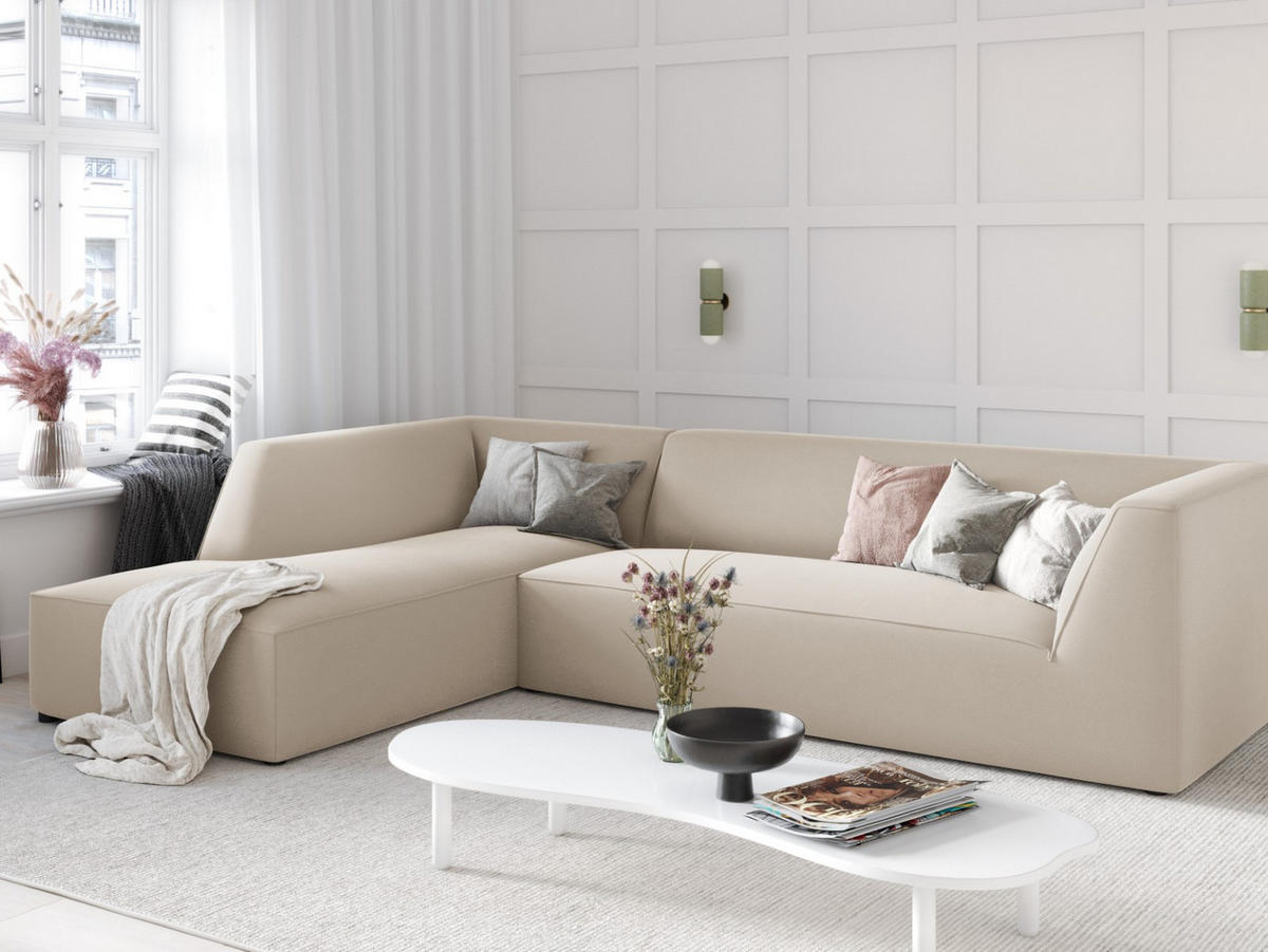 ECKSOFA links Ruby aus Samt beige 4 Sitzplätze - Beige, Textil (180/273cm) - Micadoni