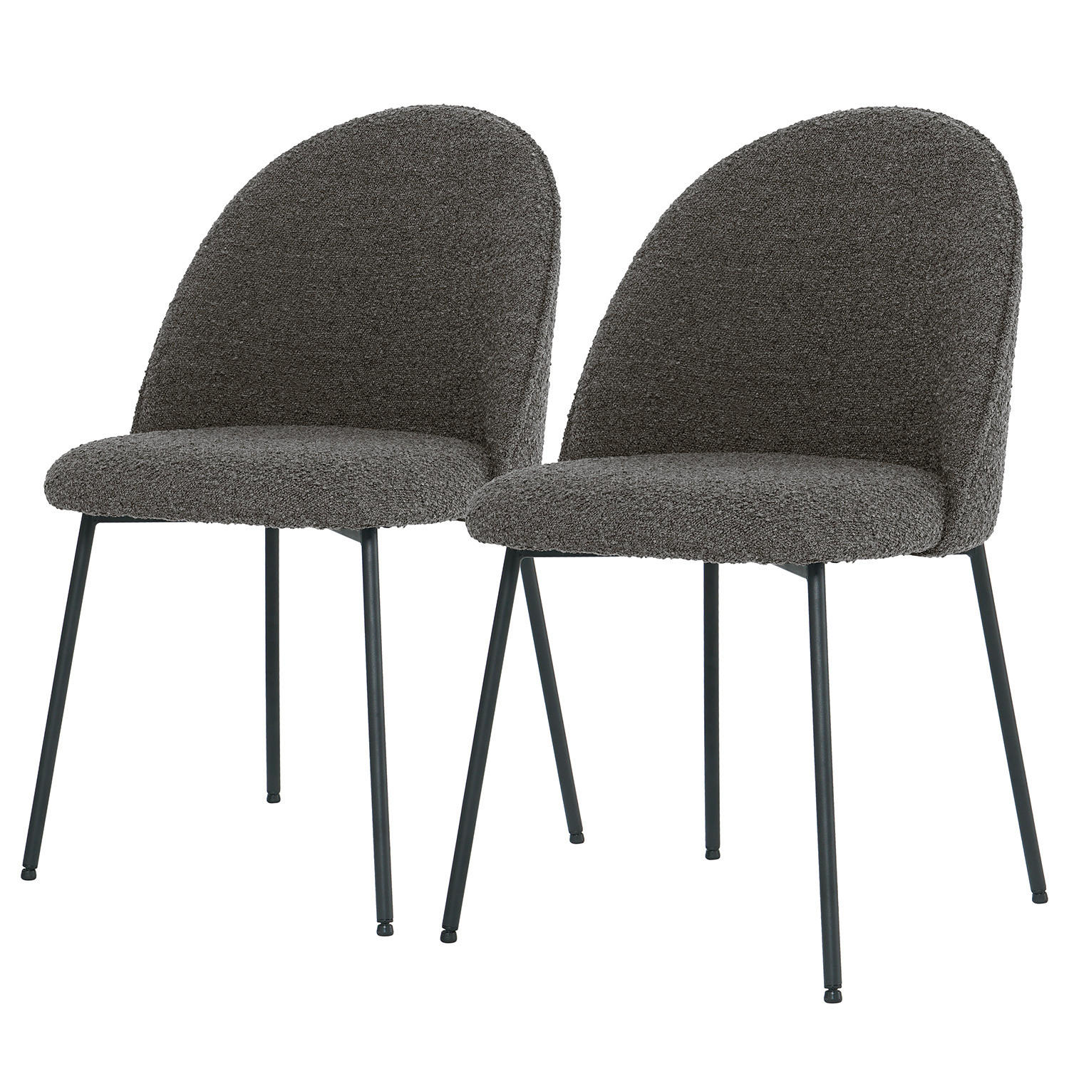 POLSTERSTUHL - 2er-Set - Bouclé / Eisen - Grau, Textil/Metall (49/84/54cm) - home24