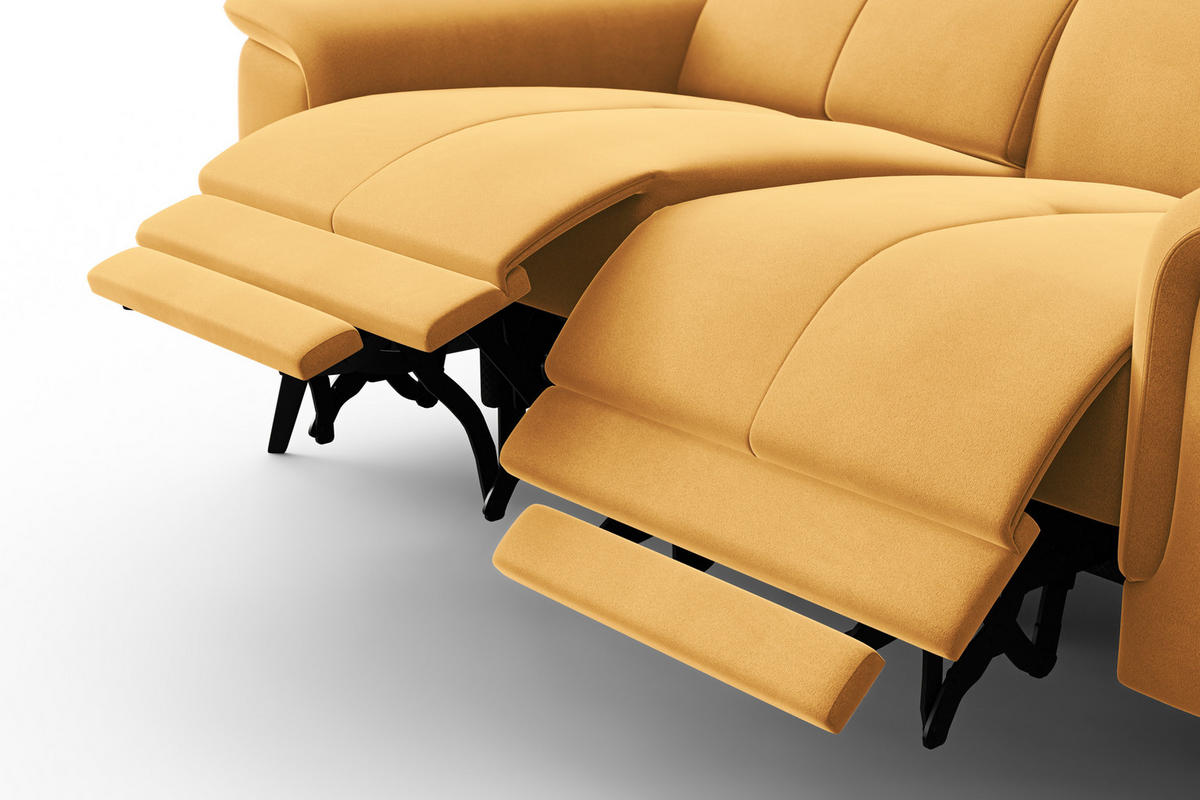 SOFA RELAX FIERO 2-Sitzer, Gelber Veloursstoff - Gelb/Schwarz, Holz/Textil (170/82/103cm) - Courtois Laville