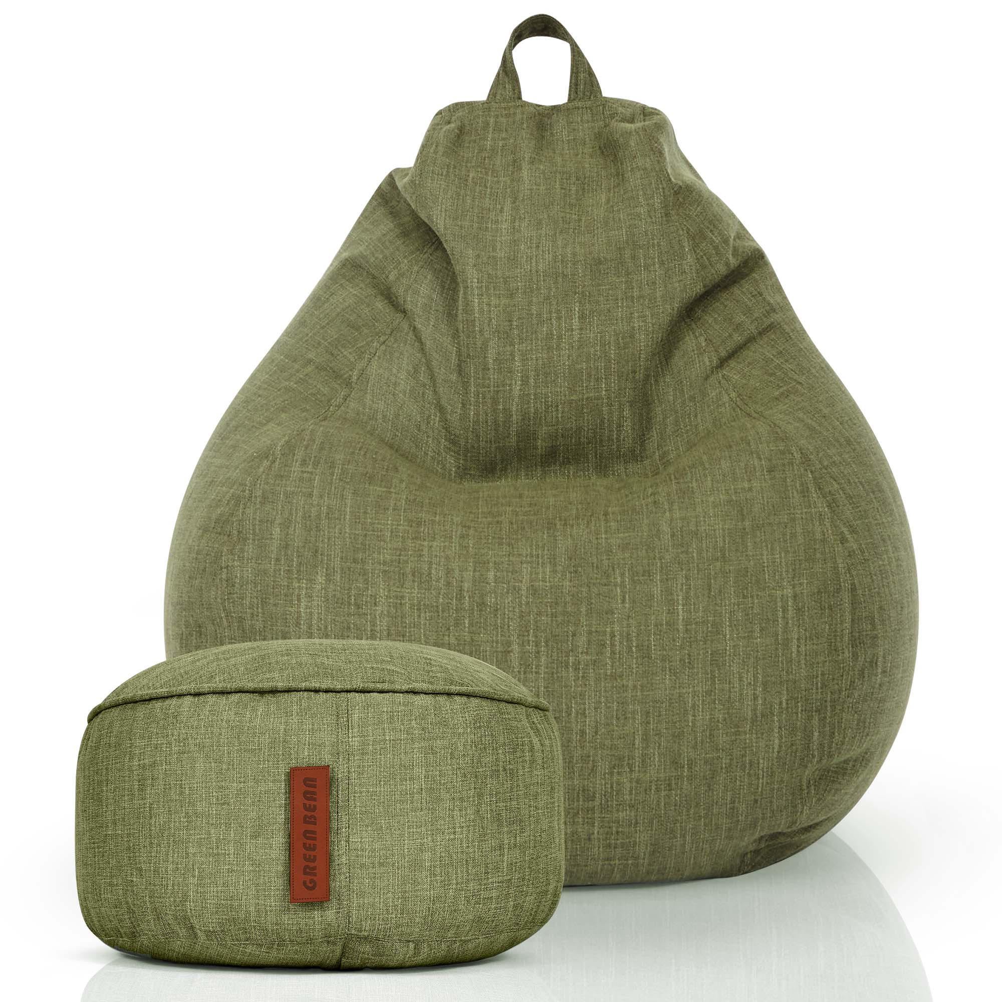 XXL-SITZSACK Indoor "Home Linen“+Hocker - Grün, Textil (100/120/50cm) - Green Bean