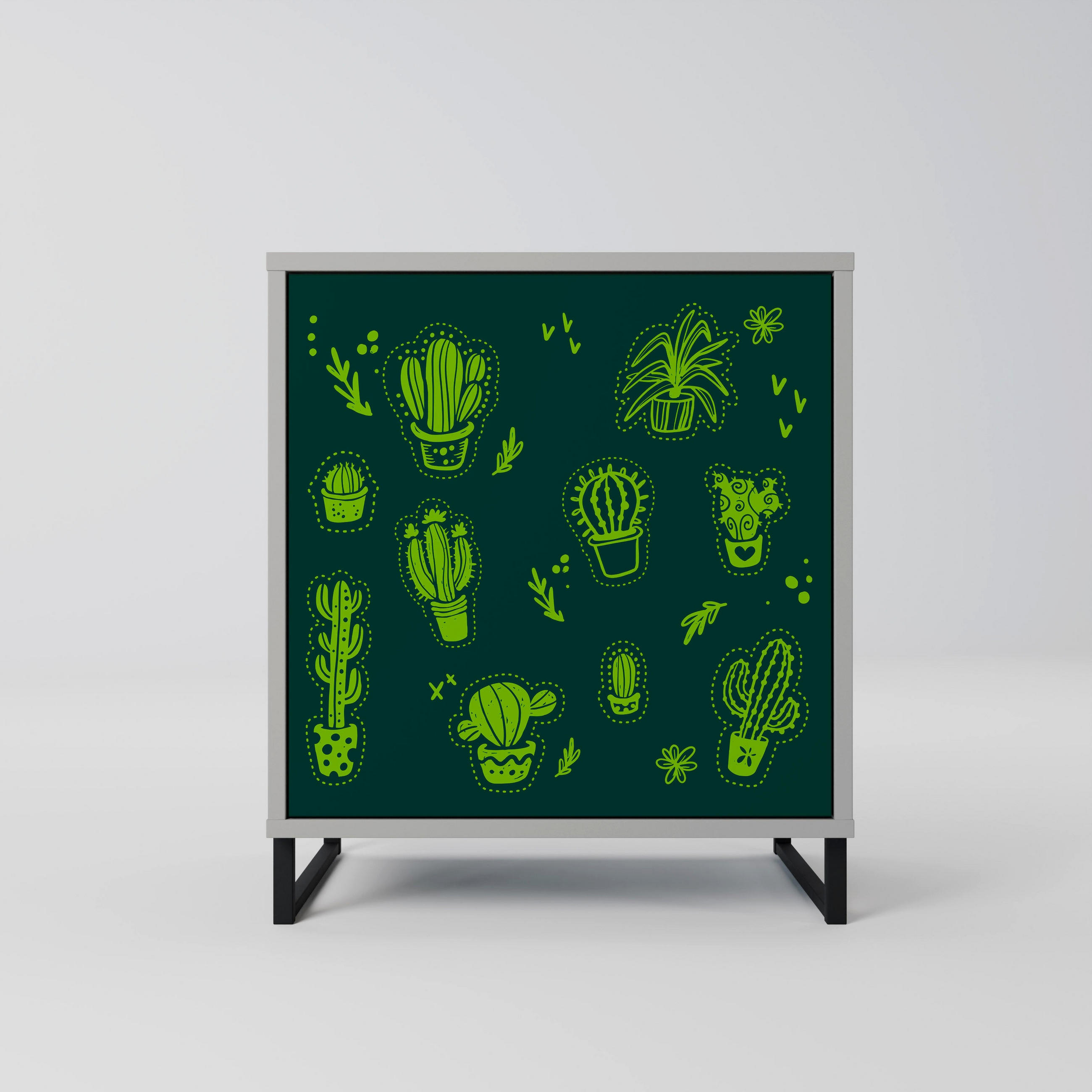 SIDEBOARD DESERT GREEN, Grau, 57,5x42x67,5 cm, Schwarze Metall-Rahmenfüße - Multicolor/Schwarz, Holzwerkstoff/Metall (57.5/67.5/42cm) - SpaceRebels