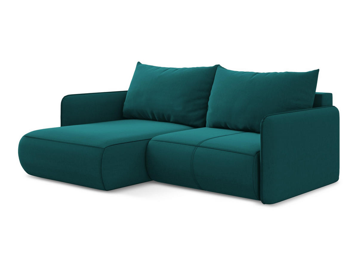 ECKSOFA mit Schlaffunktion Samt Stoff Blau - Blau/Petrol, Kunststoff/Textil (148/207cm) - Makamii