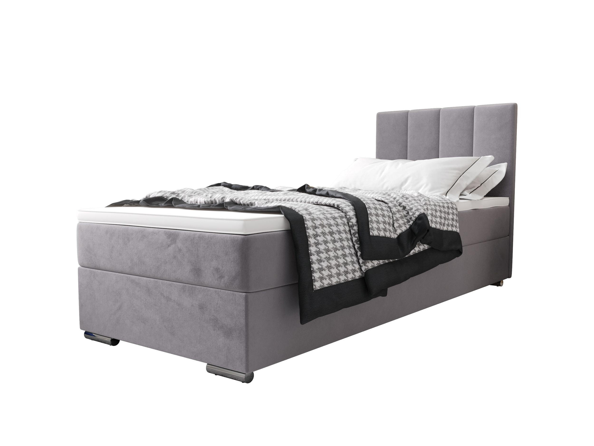BOXBETT ZILANO 2 mit Matratze H3 und Topper 90x200 Itaka 50 rechts - Hellgrau, Holz/Textil (90/200cm) - Bedante