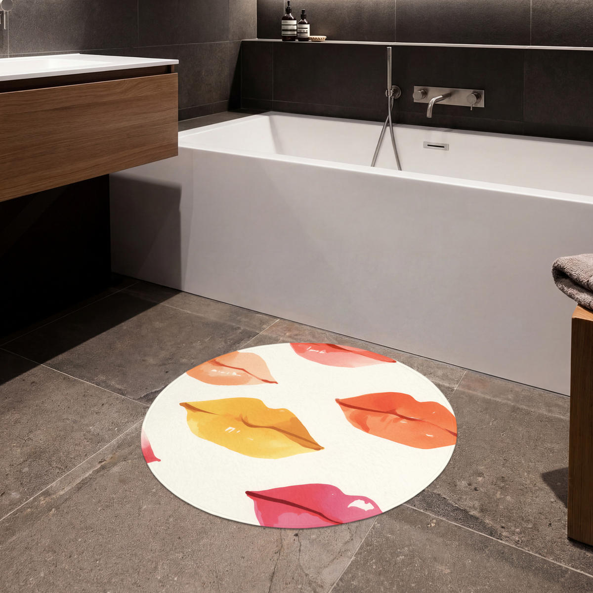 KOUPELNOVÁ PŘEDLOŽKA Rty - barevné - lesklé 70x70 cm - růžová, textil/plast (70/70cm) - OnlyWow