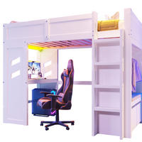 HOCHBETT 90/200 cm aus Kiefer mit Schreibtisch, LED-Beleuchtung und USB-/Typ-C-Anschluss Weiß - Weiß, Holz (90/200cm) - Modenvie