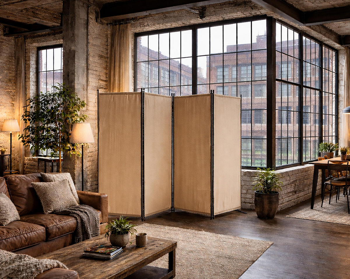 PARAVENT 4-tlg. 220x165 cm Beige - Beige, Metall (220/170cm) - QUICK STAR