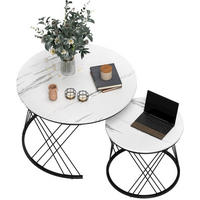 COUCHTISCH 70/70/46.5 cm Weiß Marmoroptik aus Holz mit Metallgestell - Weiß, Holz (70/70/46.5cm) - OKWISH