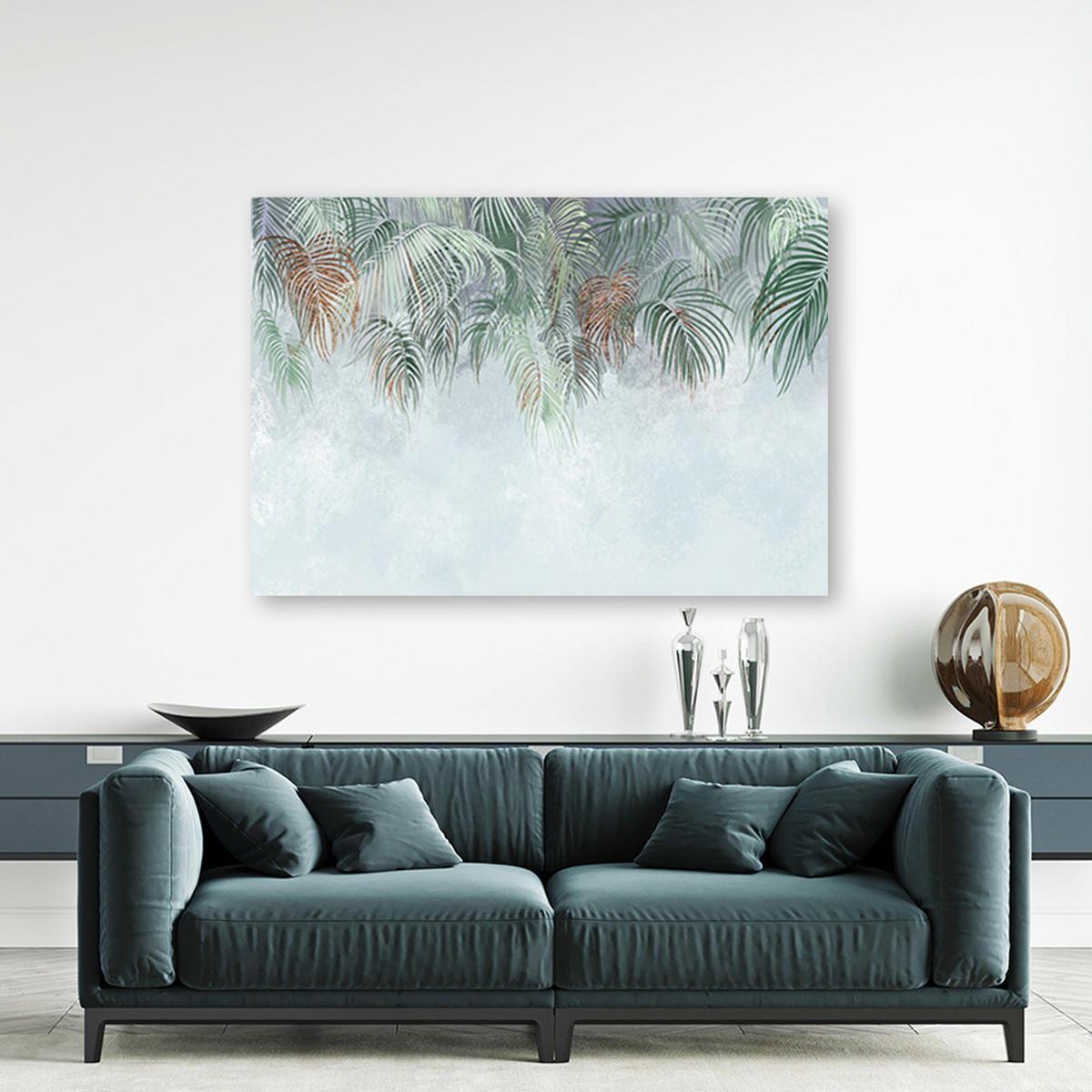 WANDBILD palmenblätter - Silberfarben, Textil (60/40cm) - Feeby