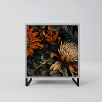 SIDEBOARD DAWN BLOOM, Grau, 57,5x42x67,5 cm, Schwarze Metall-Rahmenfüße - Multicolor/Schwarz, Holzwerkstoff/Metall (57.5/67.5/42cm) - SpaceRebels