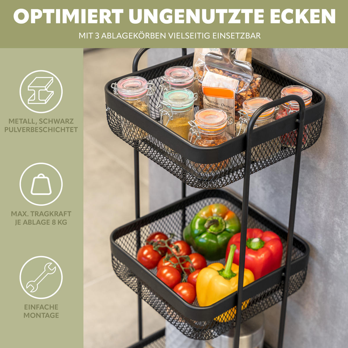 ROLLWAGEN, schwarz, Metall - Schwarz, Metall (24.5/7.5/24.5cm) - eluno