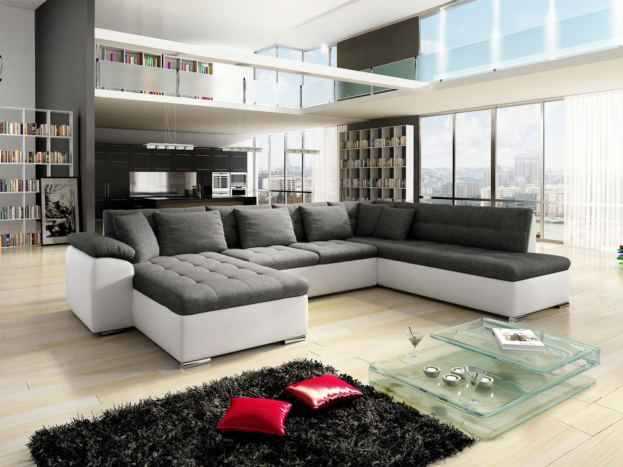 WOHNLANDSCHAFT Niko Bis Lux, Seite: Links - Weiß, Holz/Textil (348/76/205cm) - MIRJAN24