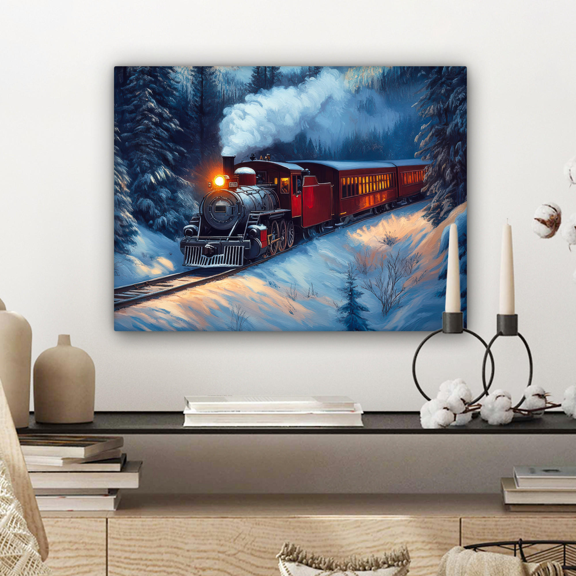 LEINWANDBILD Zug - Weihnachten - Schnee - Weihnachtszug 40x30 cm - Anthrazit, Textil (40/30cm) - MuchoWow