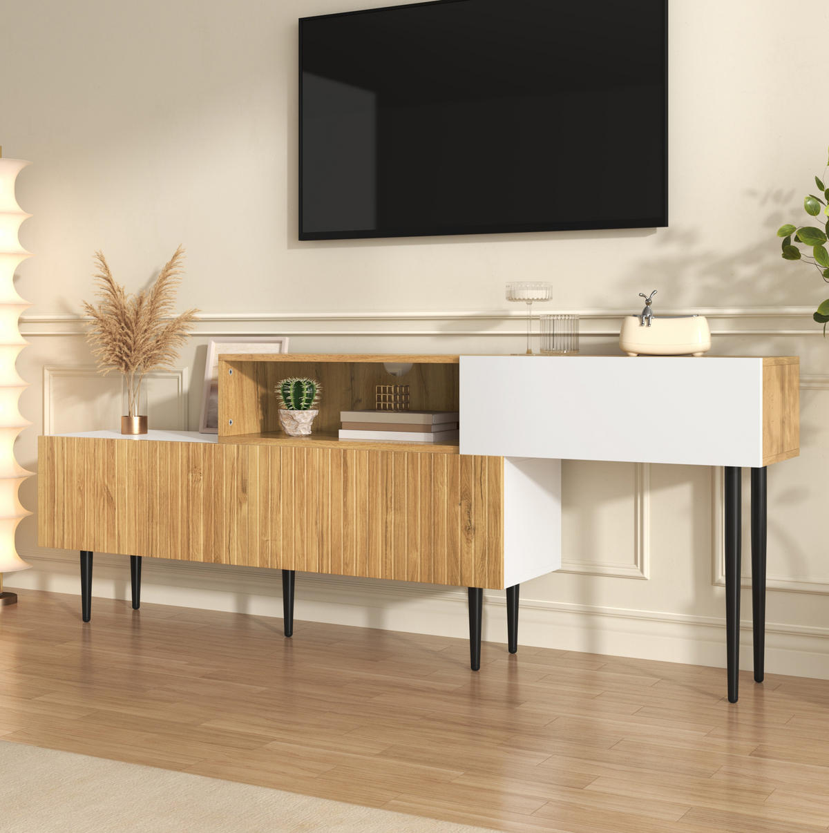 TV-SCHRANK modular verstellbar 120-240 cm Weiß Holzoptik 2er-Set - Weiß, Holzwerkstoff (30/63.5/220cm) - Beauniv
