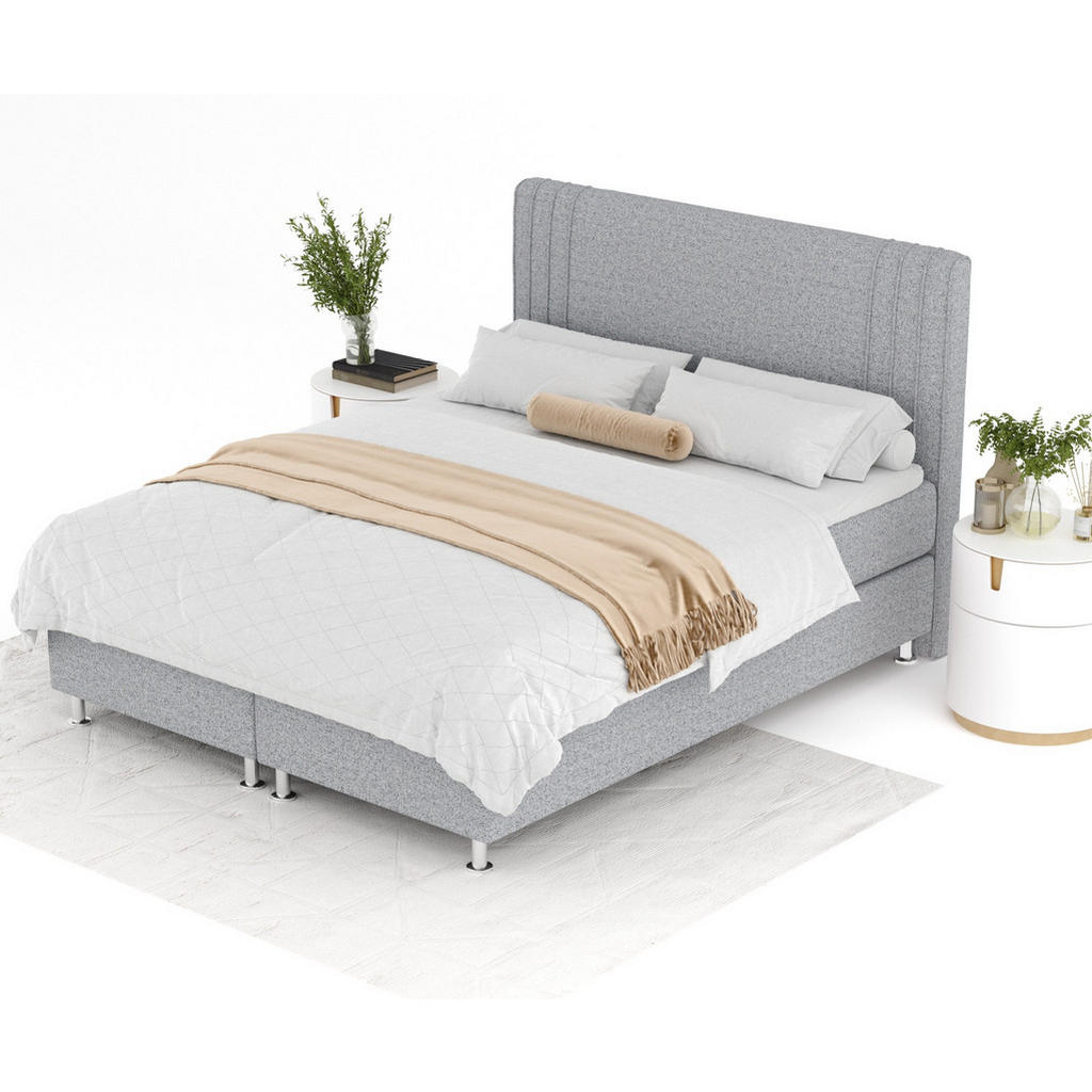 Thumbnail - Maison de Reve Boxspringbett, Grau, Textil, Buche, Kiefer, H3, Höhe ca. 21 cm, 180x200 cm, FSC 100%, Made in EU, Schlafz...