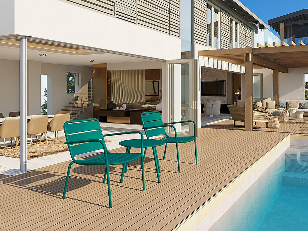 GARTENBEISTELLTISCH - 1 -Sitzer - Stahl - blaugrün - MIRMANDE - Blau, Metall (50/50/44.5cm) - Vente-Unique