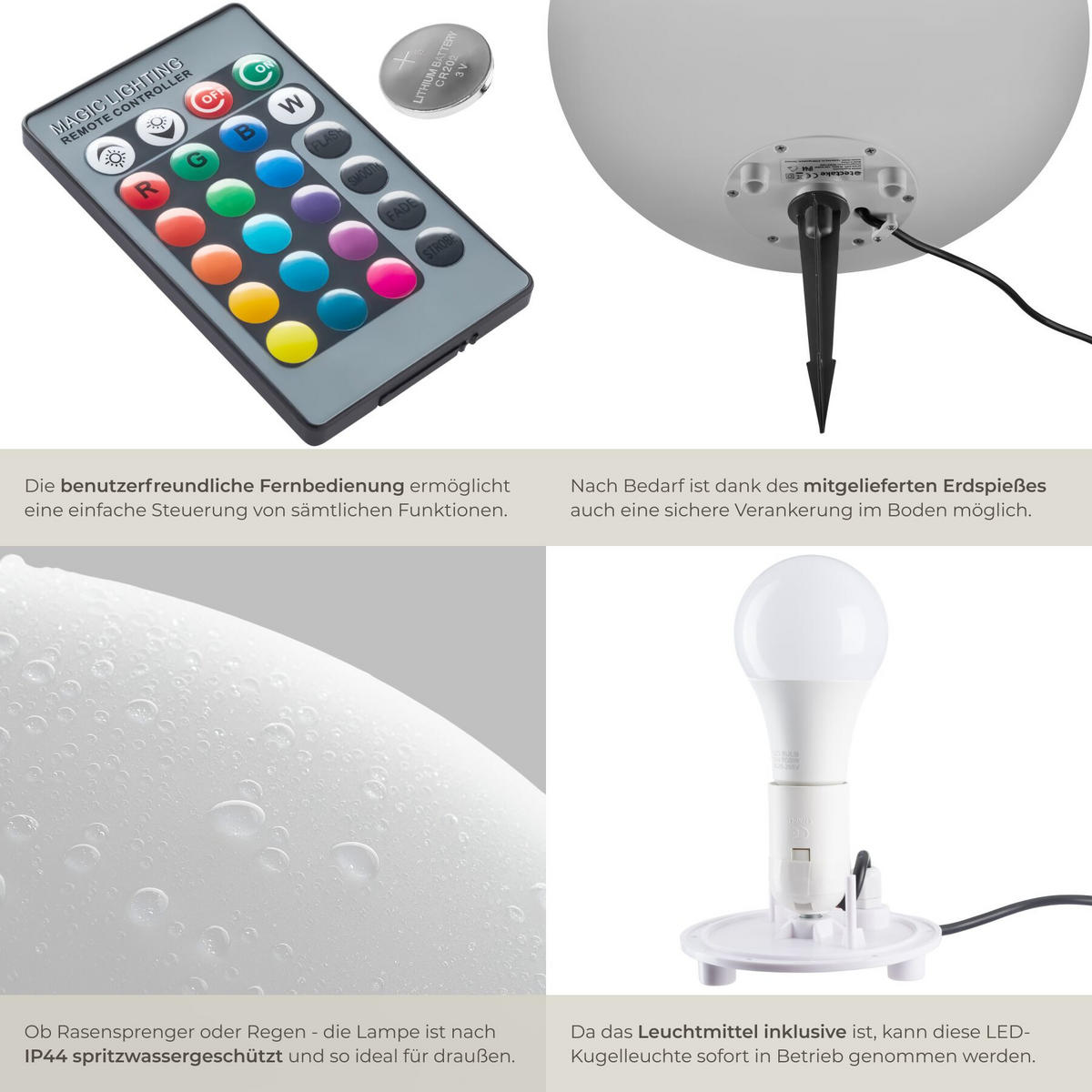 KUGELLEUCHTE Luminous Eye, inklusive Erdspieß, weiß - Weiß, Kunststoff (35/35/28.5cm) - tectake