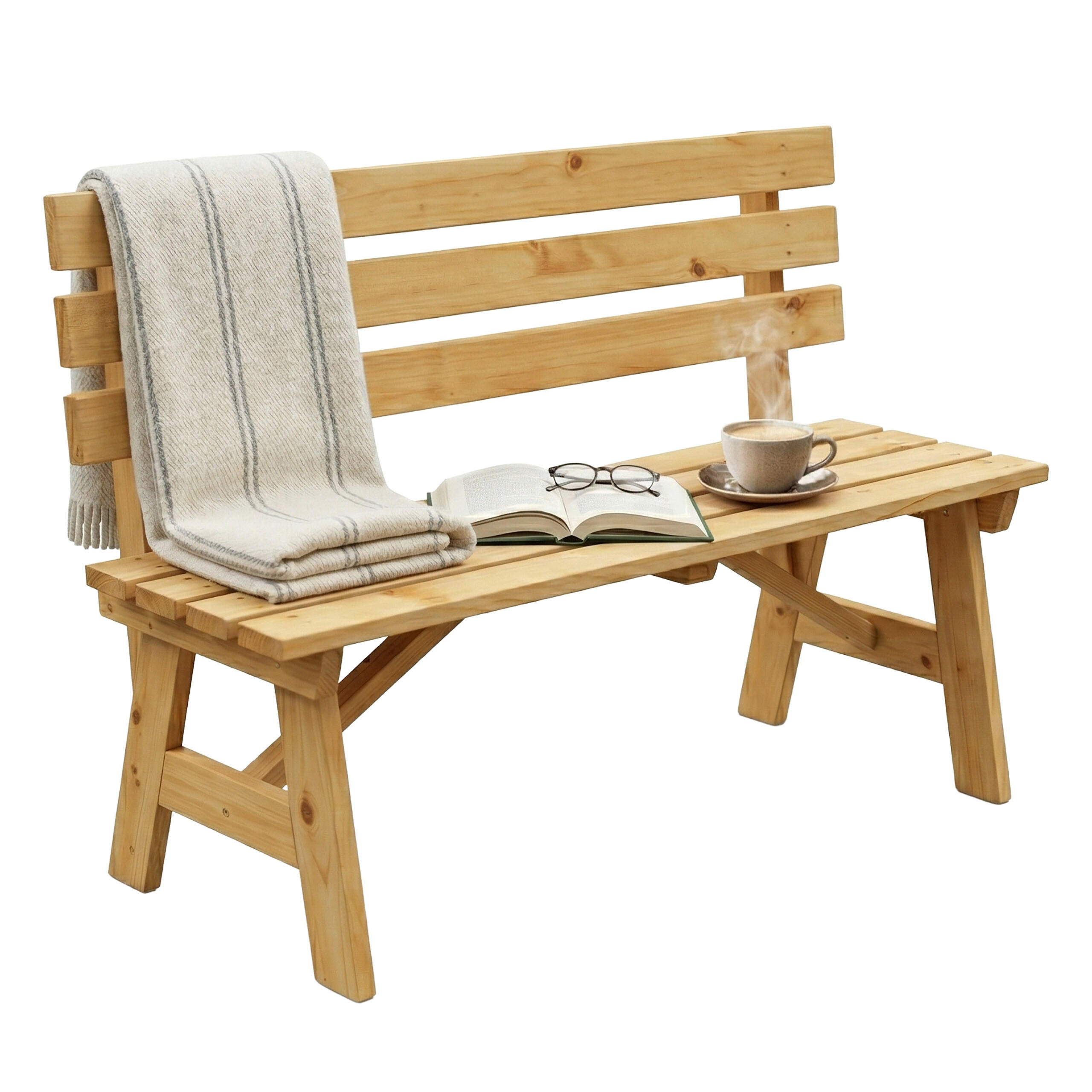 Relaxdays LAVICE přírodní jedlové dřevo s opěradlem pro 2 osoby