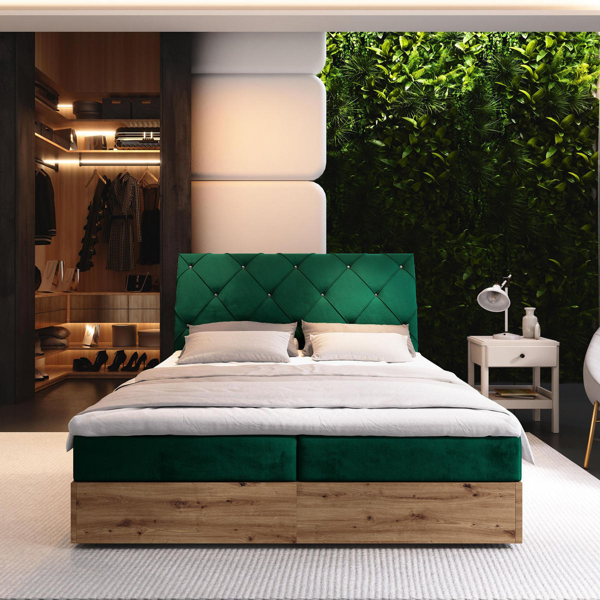 BOXBETT VELLANO 180x200 cm mit Matratze und Topper - Grün - Grün, Holz (180/200cm) - MASSENO