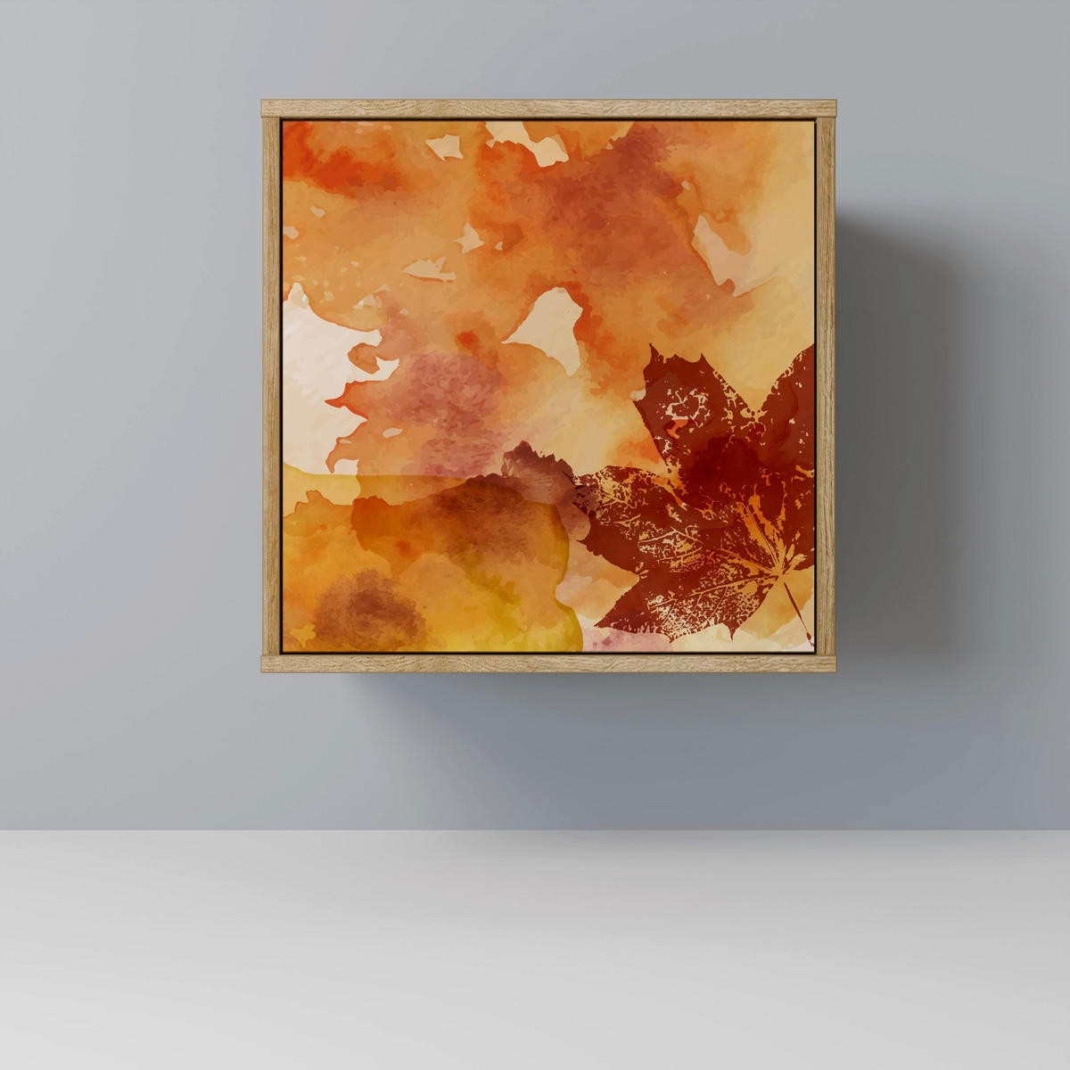 SIDEBOARD TRACES OF AUTUMN, Eichefarben, 57,5x42x72,5 cm, Schwarze Metallfüße - Eichefarben/Multicolor, Holzwerkstoff/Metall (57.5/72.5/42cm) - SpaceRebels