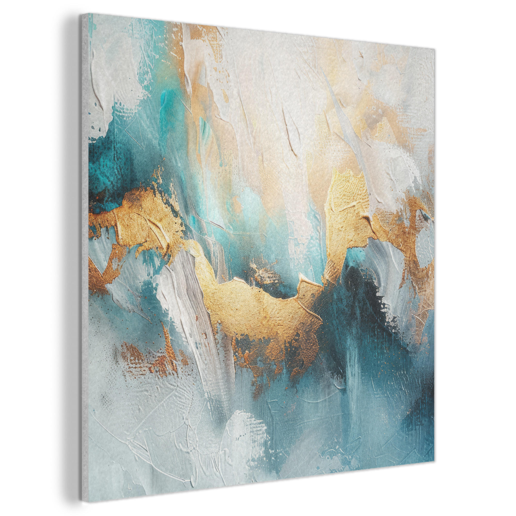 AKUSTIKBILD Abstrakt - Kunst - Gold - Blau Wandbilder 60x60 cm - Petrol, Kunststoff (60/60/0.9cm) - MuchoWow