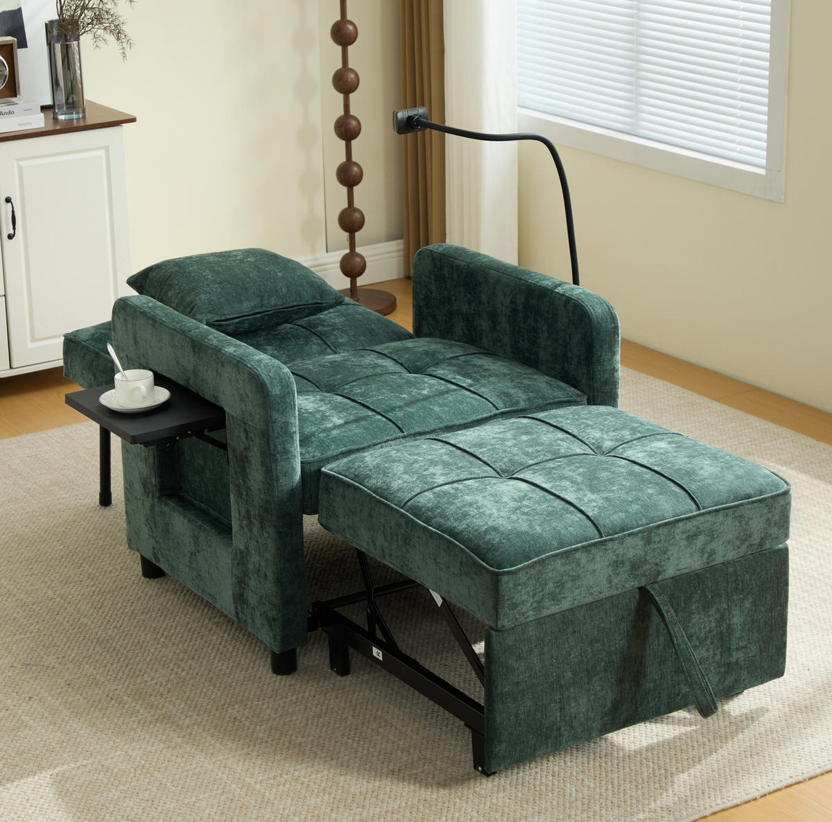 SCHLAFSESSEL 167/79/83 cm grün aus Chenille mit Stauraum - Grün, Textil (79/83/167cm) - OKWISH
