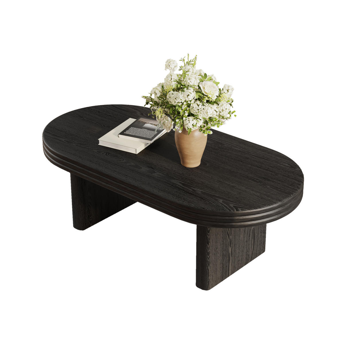 COUCHTISCH 120/60/41,5 cm Schwarz aus MDF mit ovalem Design und robustem Aufbau - Schwarz, Holzwerkstoff (120/60/41.5cm) - OKWISH