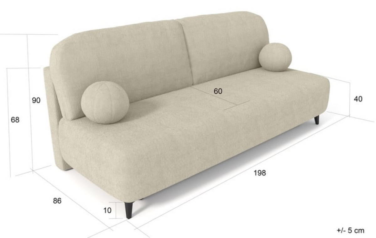 SITZSOFA Ecru MIO Mit Schlaffunktion Boucle - Ecru, Textil (198/90/86cm) - Sepro Meble