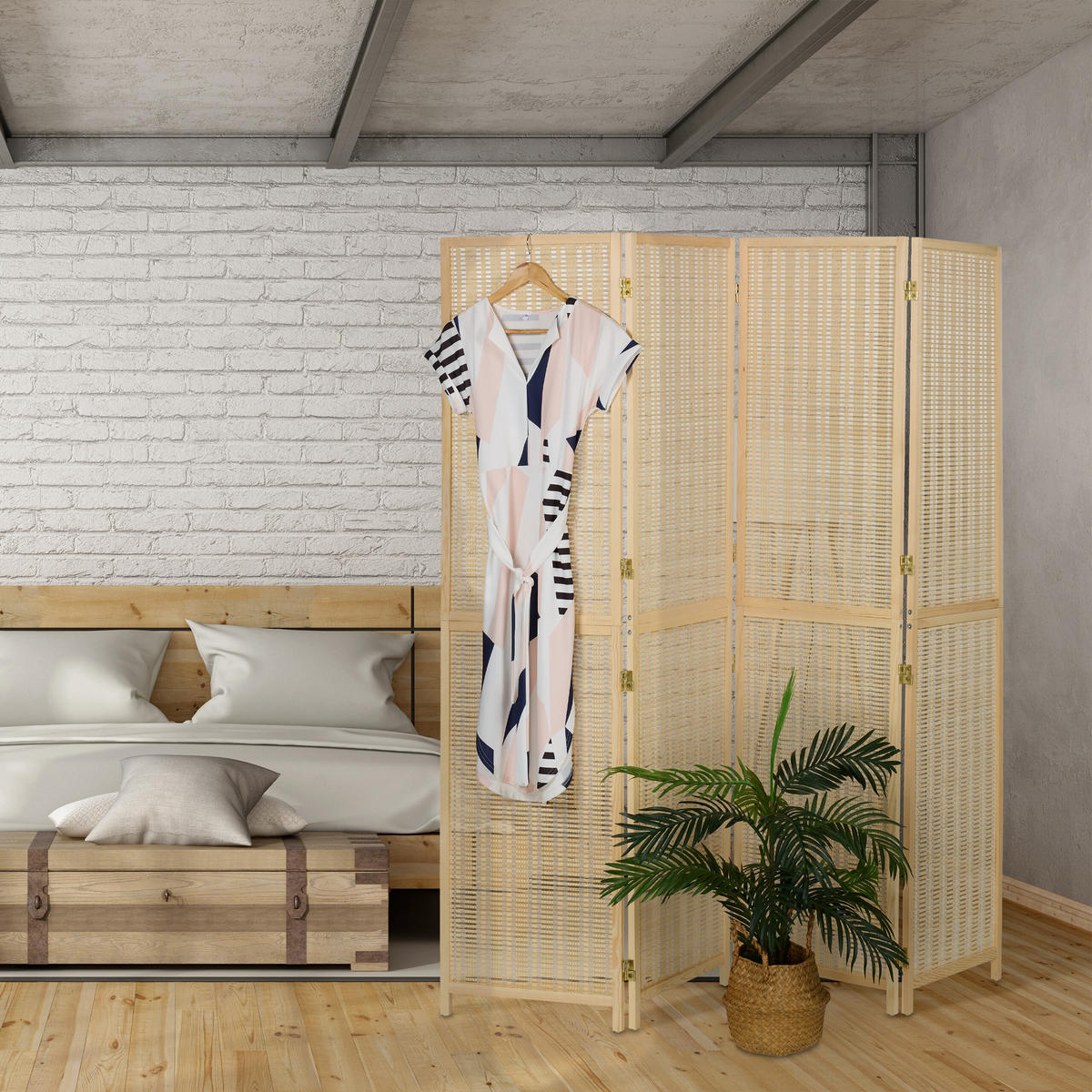 PARAVENT - Hellbraun, Holz (182/180/2cm) - Relaxdays