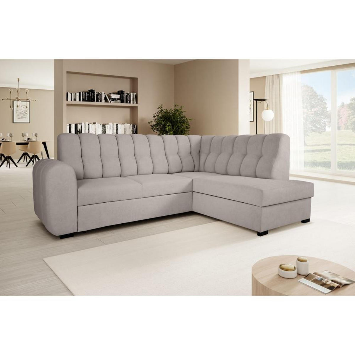 ECKSCHLAFSOFA Zoja rechts hellbraun - Hellbraun/Schwarz, Textil (261/193cm) - Beautysofa