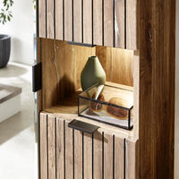 GARDEROBENSET - 5-teilig - inkl. Beleuchtung - Risseiche Silber Dekor / Matt Grau - Braun, Holzwerkstoff/Kunststoff (266/204/38cm) - home24