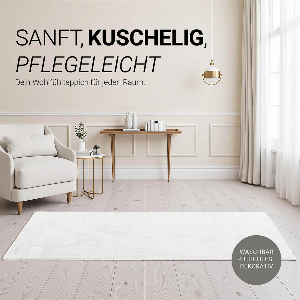 Teppich in Weiß 160/230 cm waschbar - Weiß, Textil (160/230cm) - Homestyle4u