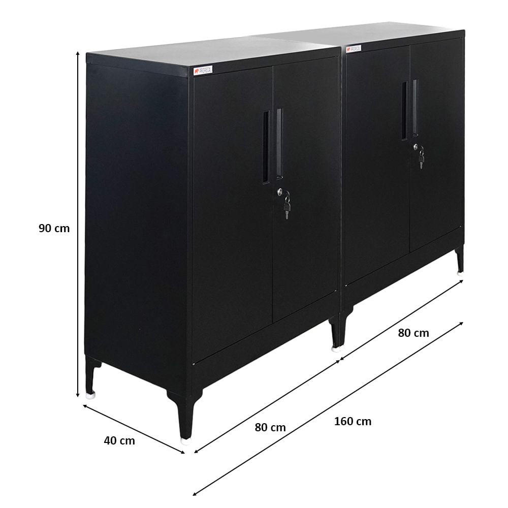 AKTENSCHRANK Elephant 2er-Set 2 Ebenen Schwarz 90x80x40cm - Schwarz, Metall (160/90/40cm) - PROREGAL