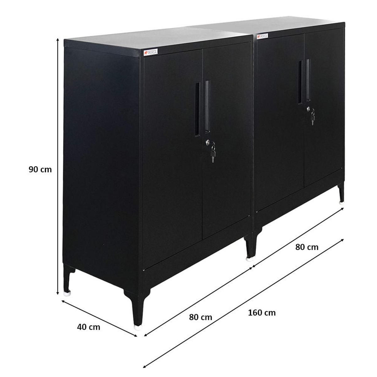 AKTENSCHRANK Elephant 2er-Set 2 Ebenen Schwarz 90x80x40cm - Schwarz, Metall (160/90/40cm) - PROREGAL